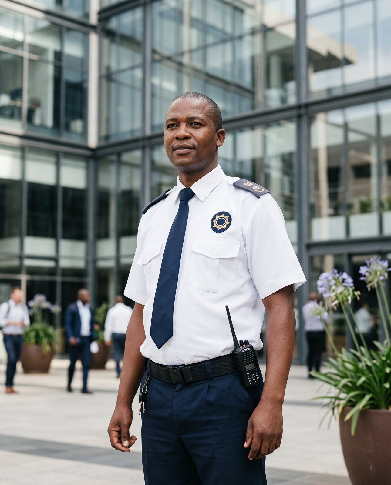ABS security officer outside a corporate office building